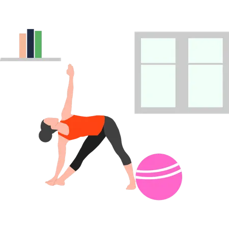 La chica hace ejercicio en casa  Ilustración