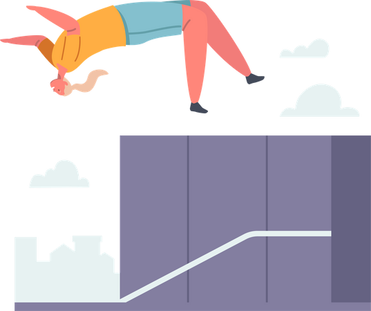 Chica haciendo acrobacias extremas de parkour  Ilustración
