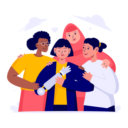 Chica haciendo amistad con personas con discapacidad  Ilustración