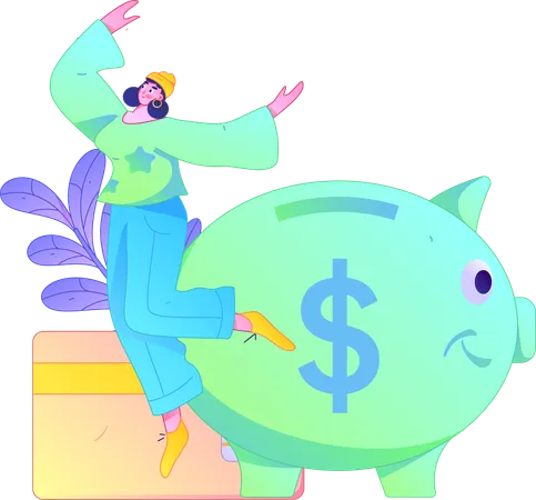 Chica haciendo análisis de ahorro  Ilustración