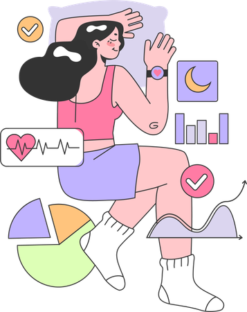 Chica haciendo análisis de fitness  Ilustración