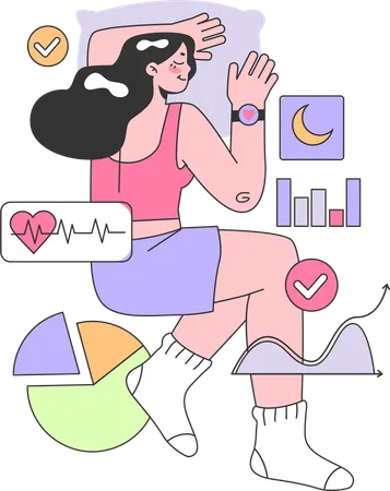 Chica haciendo análisis de fitness  Ilustración