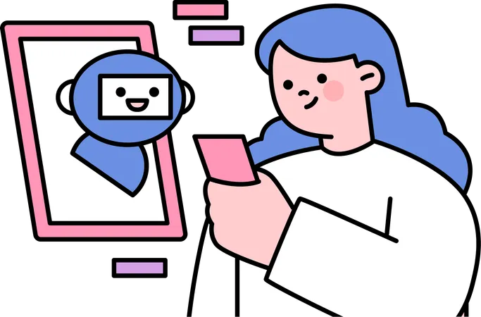 Chica haciendo chat ai en el móvil  Ilustración