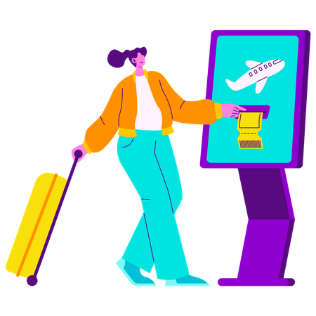 Chica haciendo check-in de vuelo  Ilustración