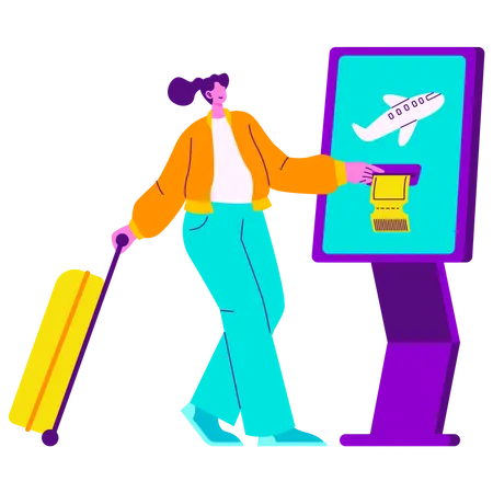 Chica haciendo check-in de vuelo  Ilustración