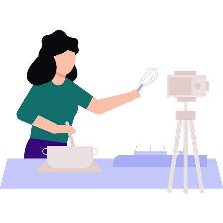 Chica haciendo blogs de cocina  Ilustración