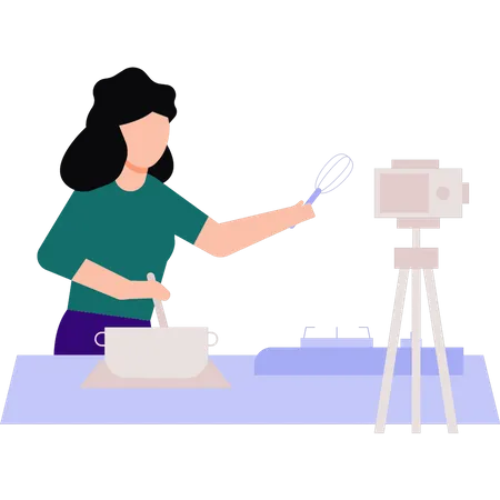 Chica haciendo blogs de cocina  Ilustración