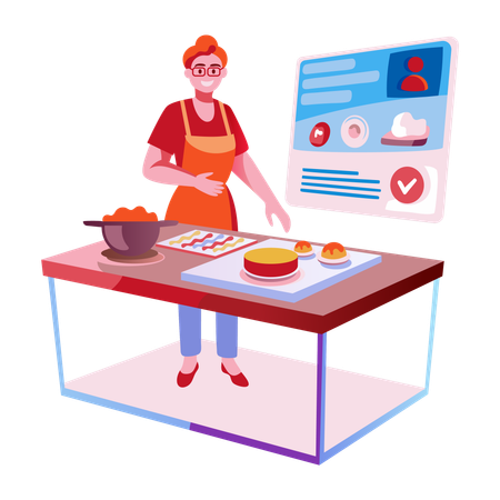 Chica haciendo cocina con inteligencia artificial  Ilustración