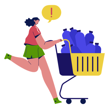 Chica haciendo compras de pánico  Ilustración