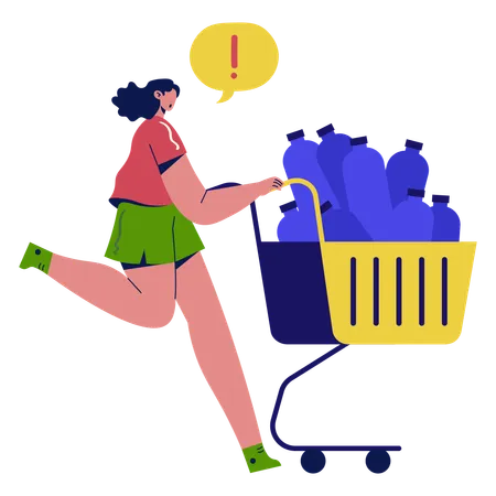 Chica haciendo compras de pánico  Ilustración