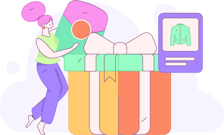 Chica haciendo compras de regalos  Ilustración