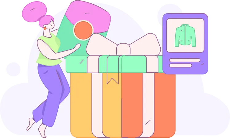 Chica haciendo compras de regalos  Ilustración