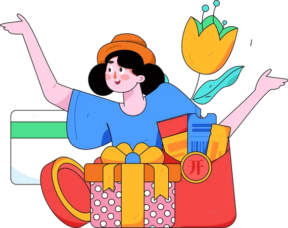 Chica haciendo compras  Ilustración