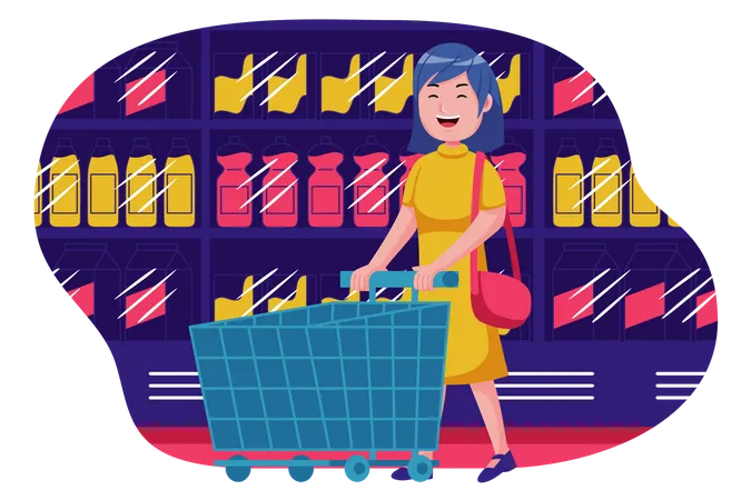 Chica haciendo compras  Ilustración