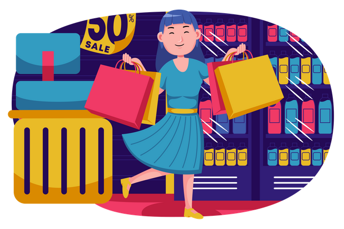 Chica haciendo compras  Ilustración