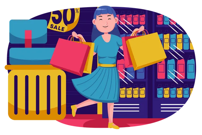 Chica haciendo compras  Ilustración