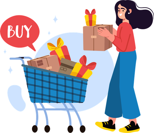 Chica haciendo compras con descuento  Ilustración