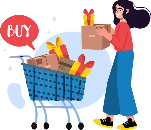 Chica haciendo compras con descuento  Ilustración