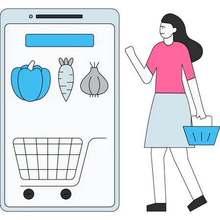 Chica haciendo compras en línea  Ilustración