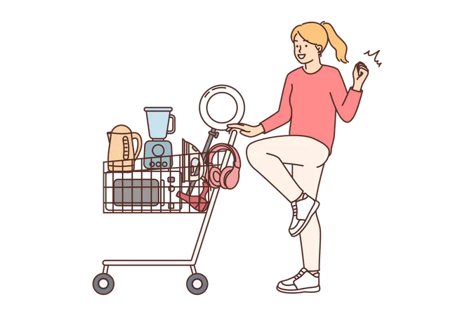 Chica haciendo compras de electrónica  Ilustración