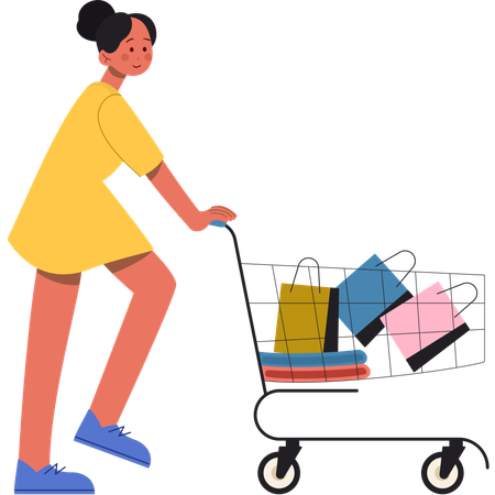 Niña haciendo compras de ropa  Ilustración