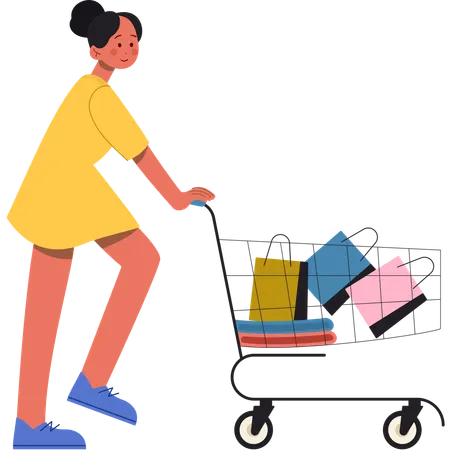 Niña haciendo compras de ropa  Ilustración