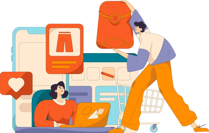 Chica haciendo compras de ropa desde la aplicación de compras  Ilustración