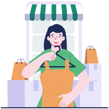 Chica haciendo compras de ropa en línea  Ilustración