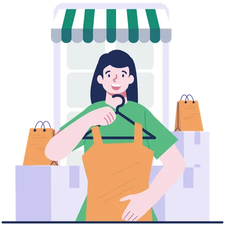 Chica haciendo compras de ropa en línea  Ilustración