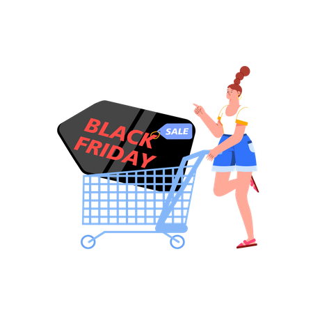 Chica haciendo compras de viernes negro  Ilustración