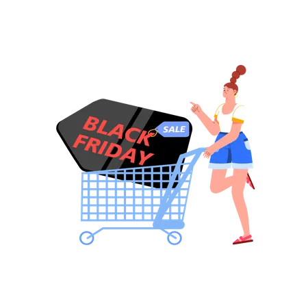 Chica haciendo compras de viernes negro  Ilustración