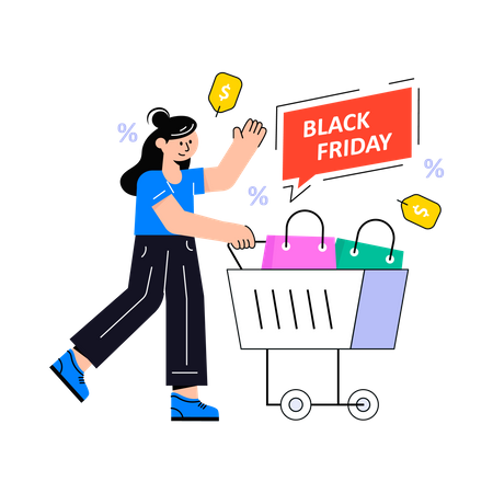 Chica haciendo compras de viernes negro  Ilustración