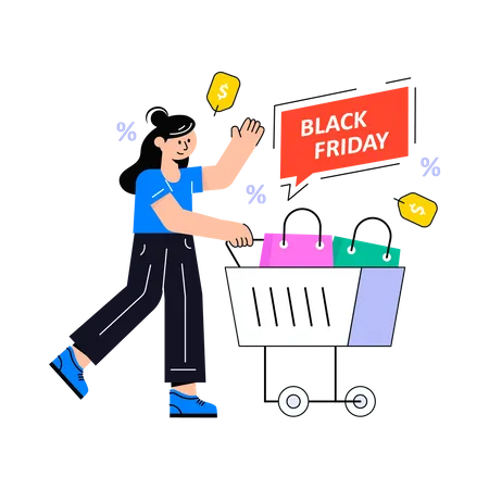 Chica haciendo compras de viernes negro  Ilustración