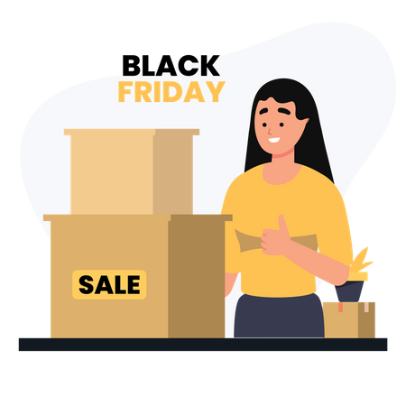 Chica haciendo compras de viernes negro  Ilustración