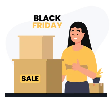 Chica haciendo compras de viernes negro  Ilustración