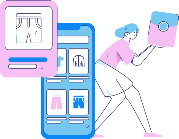 Chica haciendo compras digitales  Ilustración