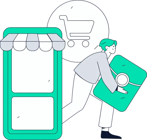 Chica haciendo compras digitales  Ilustración