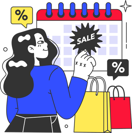 Chica haciendo compras el viernes negro  Ilustración