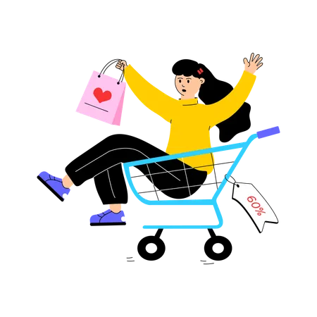 Chica haciendo compras con descuento  Ilustración