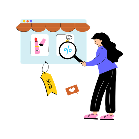 Chica haciendo compras con Market Place  Ilustración