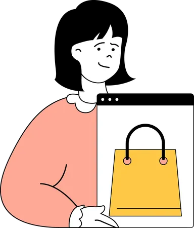 Chica haciendo compras en línea  Ilustración