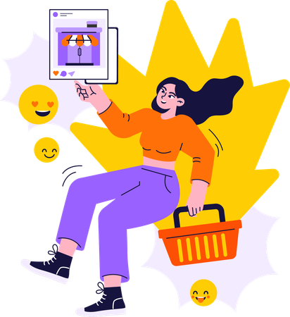 Chica haciendo compras en línea  Illustration