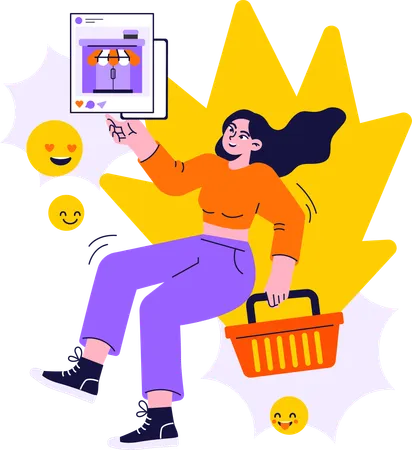 Chica haciendo compras en línea  Illustration