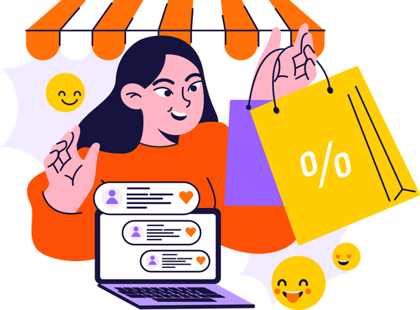 Chica haciendo compras en línea  Ilustración