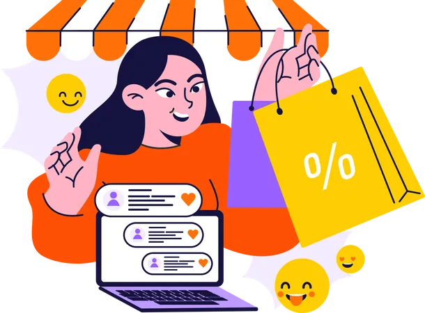 Chica haciendo compras en línea  Ilustración