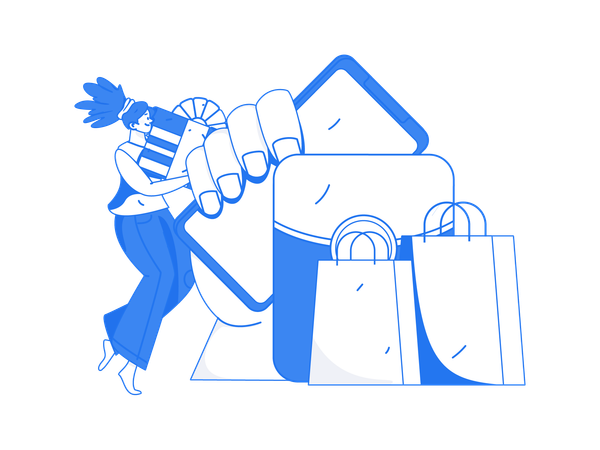 Chica haciendo compras en línea  Ilustración