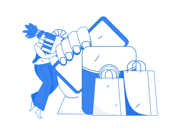 Chica haciendo compras en línea  Ilustración