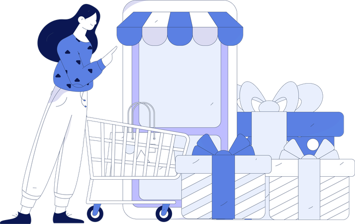 Chica haciendo compras en línea  Ilustración