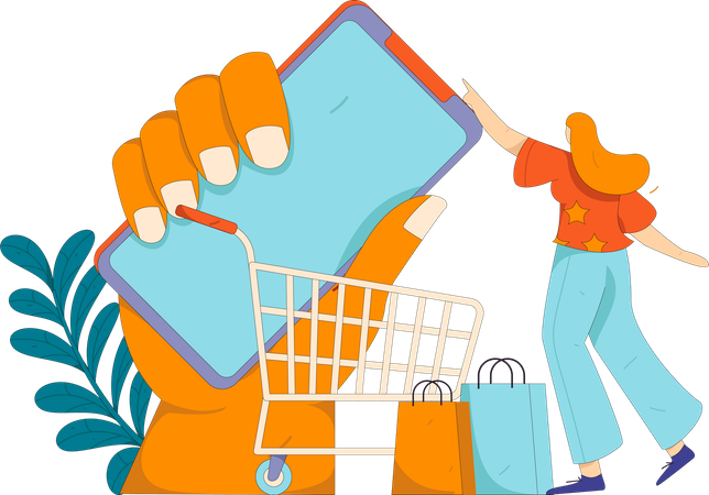 Chica haciendo compras en línea  Ilustración