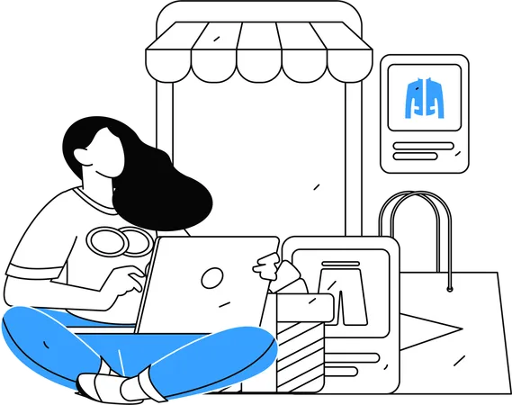 Chica haciendo compras en línea  Ilustración